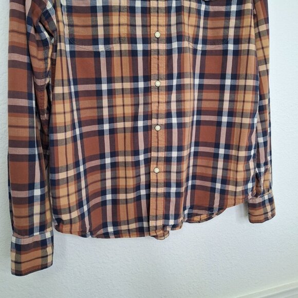 Lucky Brand Western Plaid Shirt Sz M Pearl Snap Button Cowboy Rodeo Classic - Picture 6 of 13